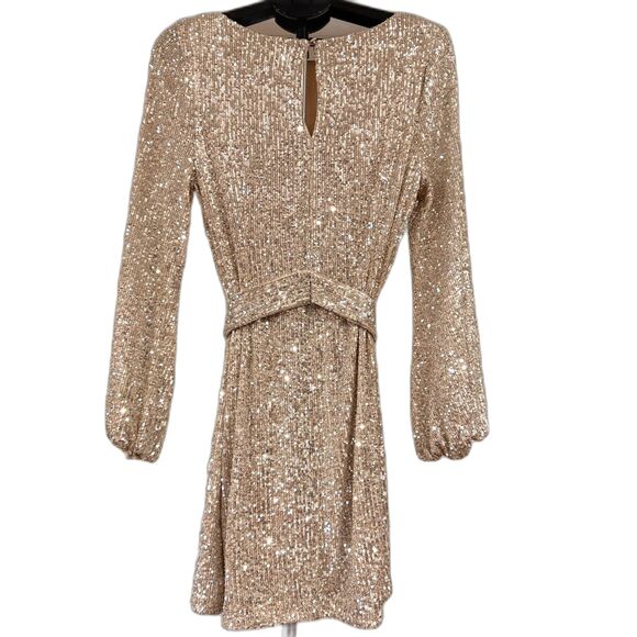 Alexia Admor 'Val' Sequin Long Sleeve Tie-Waist Mini Dress Size Large - Picture 4 of 12
